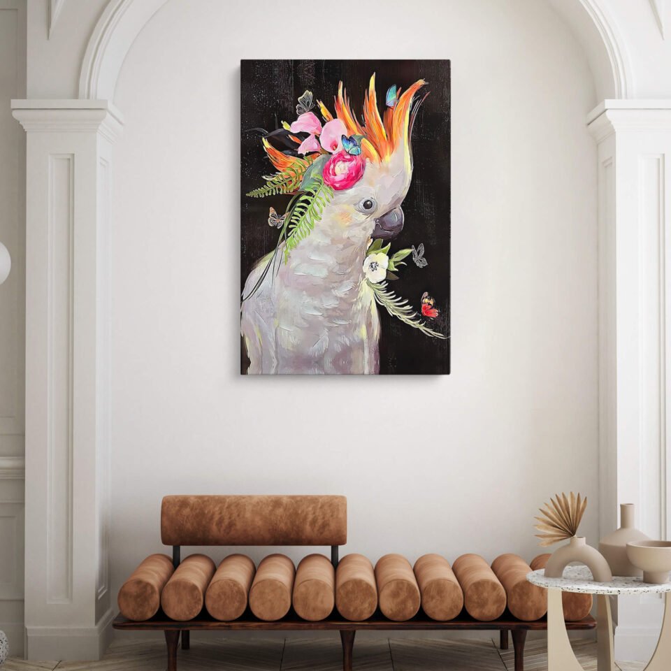 Cockatoo Parrot Canvas Art - Elevate Your Walls with Gallery-Quality Art. Brighten your space with the vibrant beauty of the Cockatoo Parrot Artwork. This gallery-quality framed print showcases the stunning details and lively colours of a cockatoo, adding a touch of tropical charm and elegance to your bedroom, living room, or office décor.