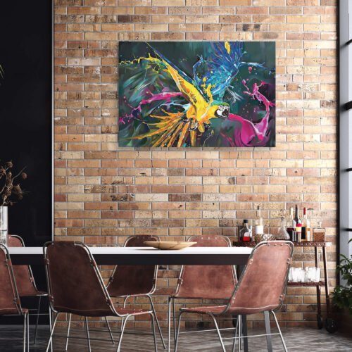 Colorful Parrot - Wall Art Prints. Add a splash of tropical flair to your space with this vibrant Colorful Parrot framed canvas art print. Bursting with rich, exotic hues, this artwork captures the lively essence of a tropical paradise. Perfect for brightening up any room, it brings a touch of nature's brilliance to your home decor.