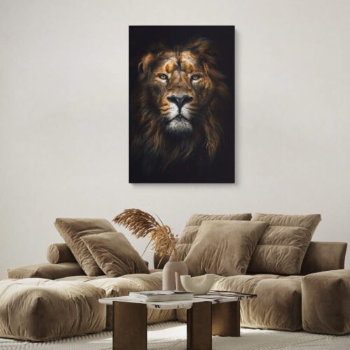 Regal Majesty Canvas Art - Portrait of the Lion, King of the Jungle - Wildlife Wall Art. This canvas print serves as a powerful symbol of leadership, courage, and strength. It captures the essence of the lion's majestic spirit, inspiring a deeper connection with the natural world and a greater appreciation for the balance and harmony of the animal kingdom.