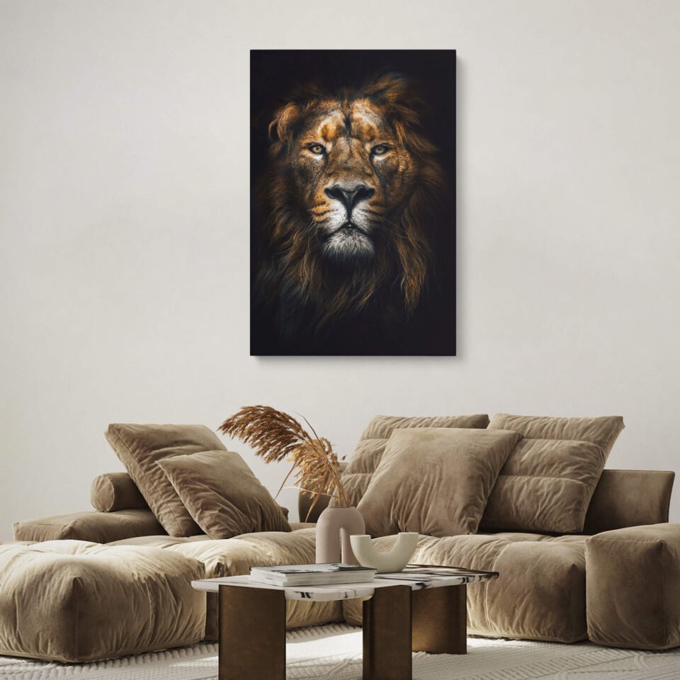 Regal Majesty Canvas Art - Portrait of the Lion, King of the Jungle - Wildlife Wall Art. This canvas print serves as a powerful symbol of leadership, courage, and strength. It captures the essence of the lion's majestic spirit, inspiring a deeper connection with the natural world and a greater appreciation for the balance and harmony of the animal kingdom.