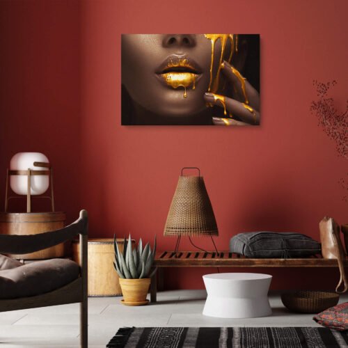Gilded Elixir: Golden Grace Adorns the African American Queen - Canvas Wall Art Prints
