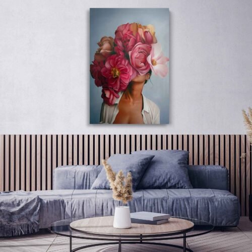 Blossoms of Beauty - A Captivating Portrait Adorned with Peony Flowers - Floral Prints Wall Art. Elevate your space with Blossoms of Beauty, a captivating portrait adorned with vibrant peony flowers. This stunning floral wall art print combines elegance and nature, making it a perfect centerpiece for any room.