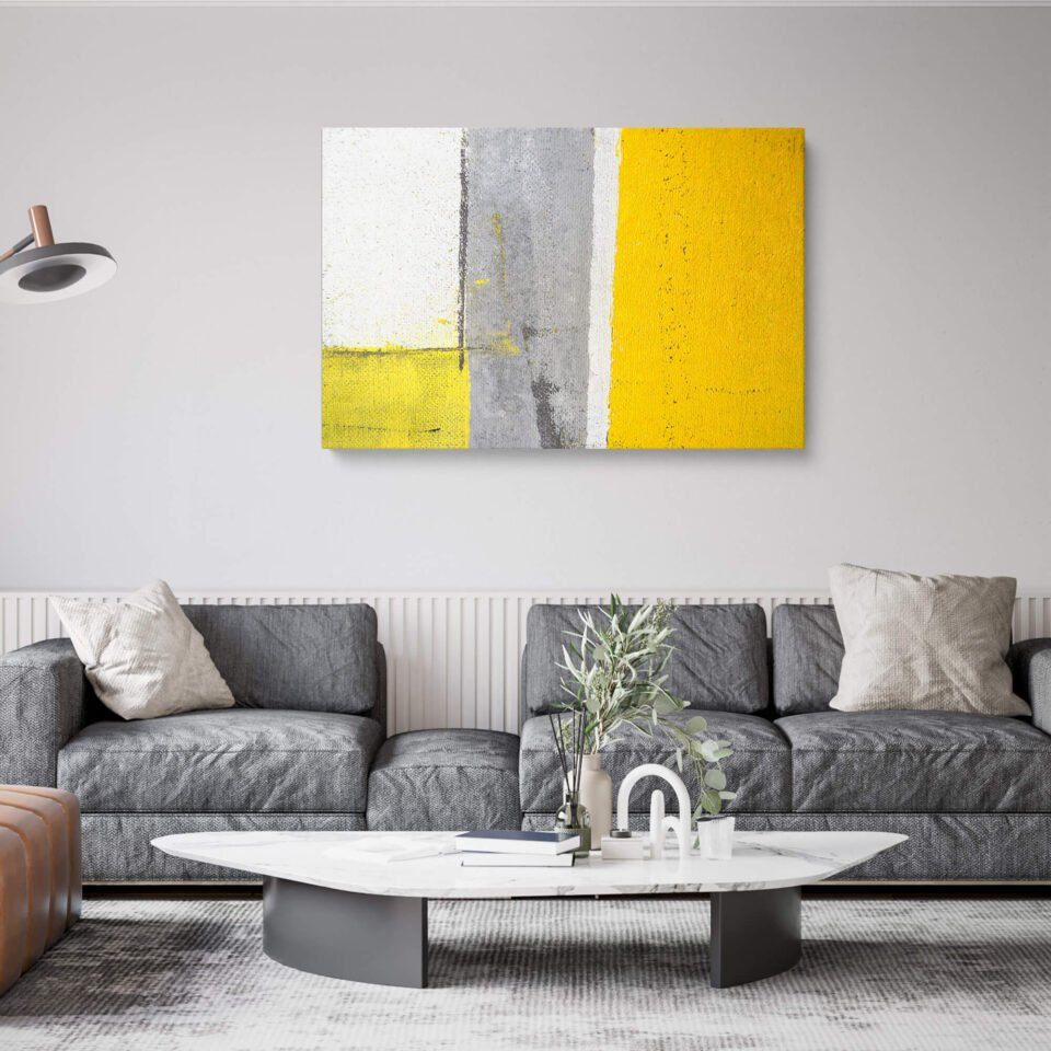 Yellow and Grey Canvas Prints - Modern Abstract Canvas Wall Art for Home Decor. Bring balance to your space with "Yellow and Grey Harmony" modern abstract canvas art. This striking piece combines bold yellow tones with calming gray, creating a perfect accent for contemporary home decor.