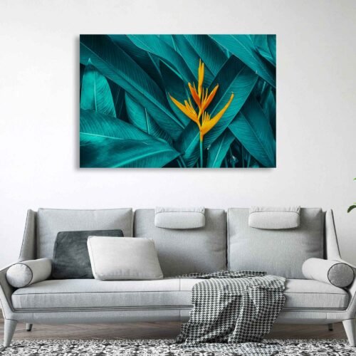 Tropical Elegance - Amazonia's Jewel - Heliconia Flower - Floral Wall Art Prints. The image showcases a captivating Heliconia flower, delicately isolated against a lush green leafy background, capturing the essence of this tropical paradise. Let the vibrant colors, the delicate details, and the allure of the rainforest transport you to a realm of natural wonder and tranquility.