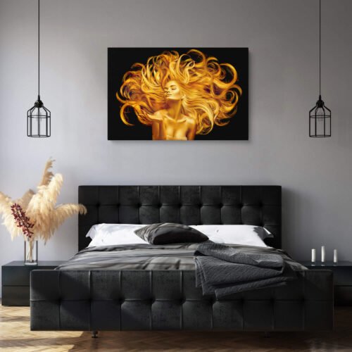 Model Photography - Golden Woman on Framed Canvas Art Prints. Golden Muse Canvas Art – Elegant Model Photography Wall Decor.