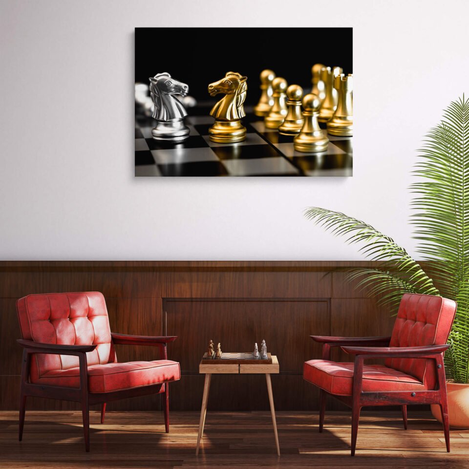 Strategic Brilliance - Master the Moves, Conquer the Board - Canvas Prints. Symbolizing the art of winning, this motivational wall art inspires you to think strategically, make calculated moves, and seize victory in all areas of life. Let the timeless game of chess be your guide as you embark on a journey of intellectual prowess and triumph.