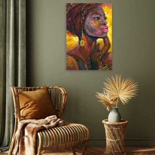 Soulful African Art - Elegant Home Decor Canvas Art Prints, Cultural Living Room Decor, Portrait Art. Let the captivating oil portrait of the African woman grace your walls, reminding you of the power and allure of diversity. Embrace the depth and richness of this extraordinary artwork and transform your space into a sanctuary of cultural African appreciation.