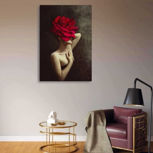 Passion Unveiled Floral Prints - The Enigmatic Rose of Elegance. "Passion Unveiled" Canvas Art captures a woman's deep emotion, inviting exploration of her captivating persona. The rose, symbolizing love and beauty, adds layers of meaning, hinting at hidden desires and untold stories.