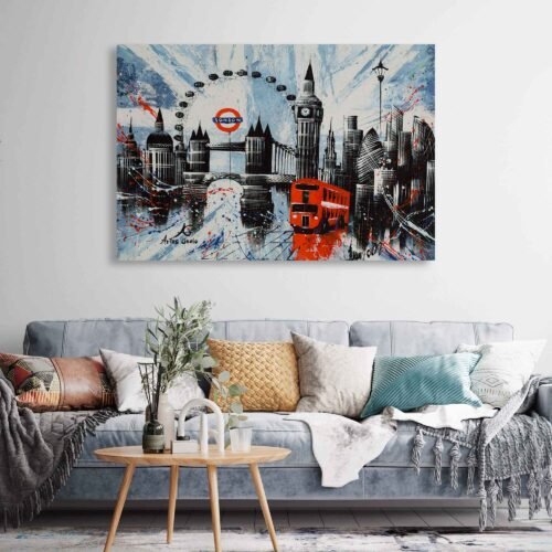 London Landmarks - Canvas Art. Every brushstroke and detail of this artwork is faithfully reproduced, capturing the essence and grandeur of these architectural marvels. The vibrant colors and intricate details bring the scene to life, allowing you to experience the energy and charm of London right in your own home.