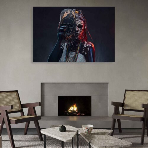 Ancient Wisdom - Wall Art - Close-Up Portrait of an African Shaman Female. Honor the rich cultural heritage of African tribes and immerse yourself in the profound wisdom of an indigenous shaman. Experience the power of cultural appreciation and let this remarkable piece serve as a reminder of the ancient wisdom that transcends time.