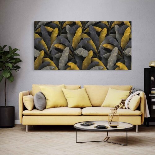 Golden Paradise Canvas Art - Stylized Banana Trees in Tropical Seamless Pattern. The stylized banana trees, with their golden leaves, evoke a sense of lushness and tropical splendor, transporting you to a serene oasis. Allow this remarkable artwork to become a cherished addition to your decor, bringing the enchantment of a tropical paradise into your everyday life.