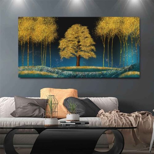Mystical Nocturne - Large Prints, Moonlit Golden Trees - Large Wall Art Canvas. Premium Giclée Canvas Wall Art Prints for Home Decor.