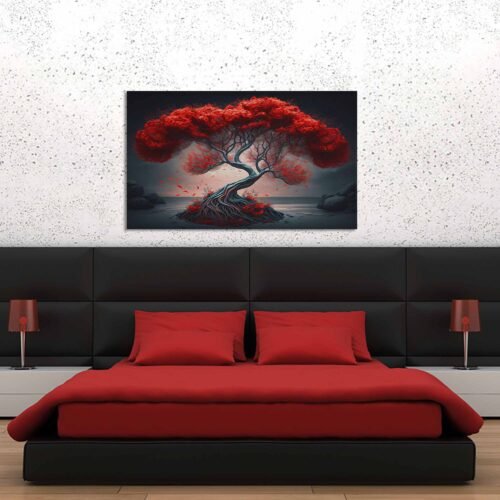 Autumnal Splendor - Artistic Red Tree in the Dark - Nature Wall Art Celebrate the beauty of autumn and embrace the changing seasons with "Autumnal Splendor." Let this canvas print infuse your surroundings with warmth, elegance, and a touch of artistic sophistication.