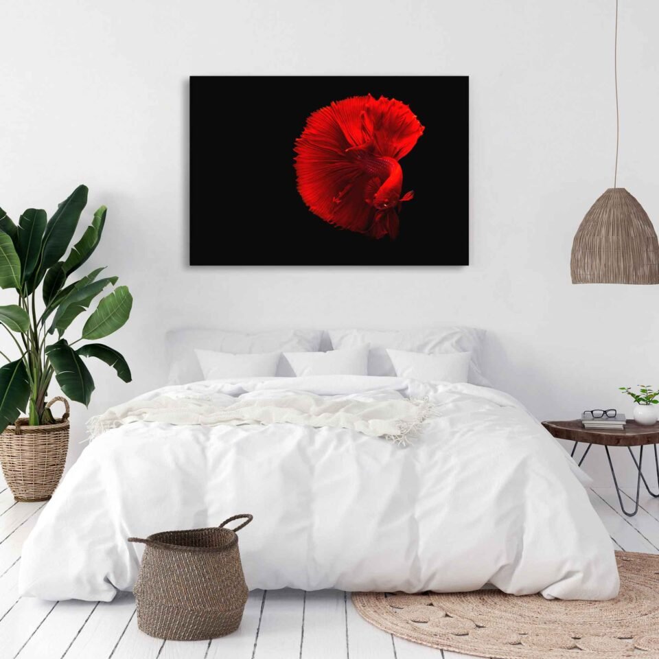 Crimson Betta - Underwater Beauty in a Black Abyss - Canvas Prints
