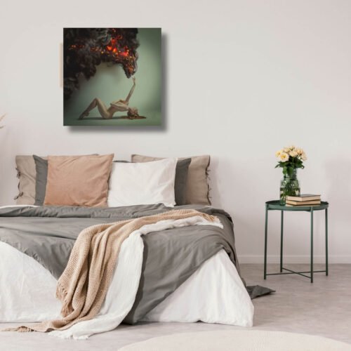 Duality and Danger - Ballet Dancer and Fiery Monster on Canvas Prints