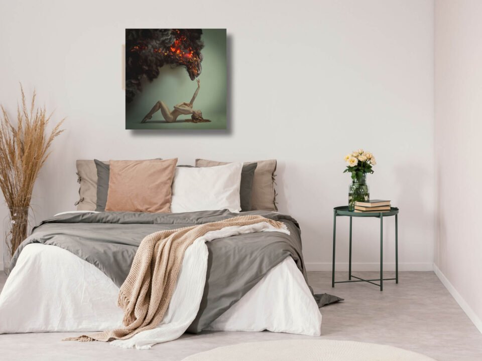 Duality and Danger - Ballet Dancer and Fiery Monster on Canvas Prints