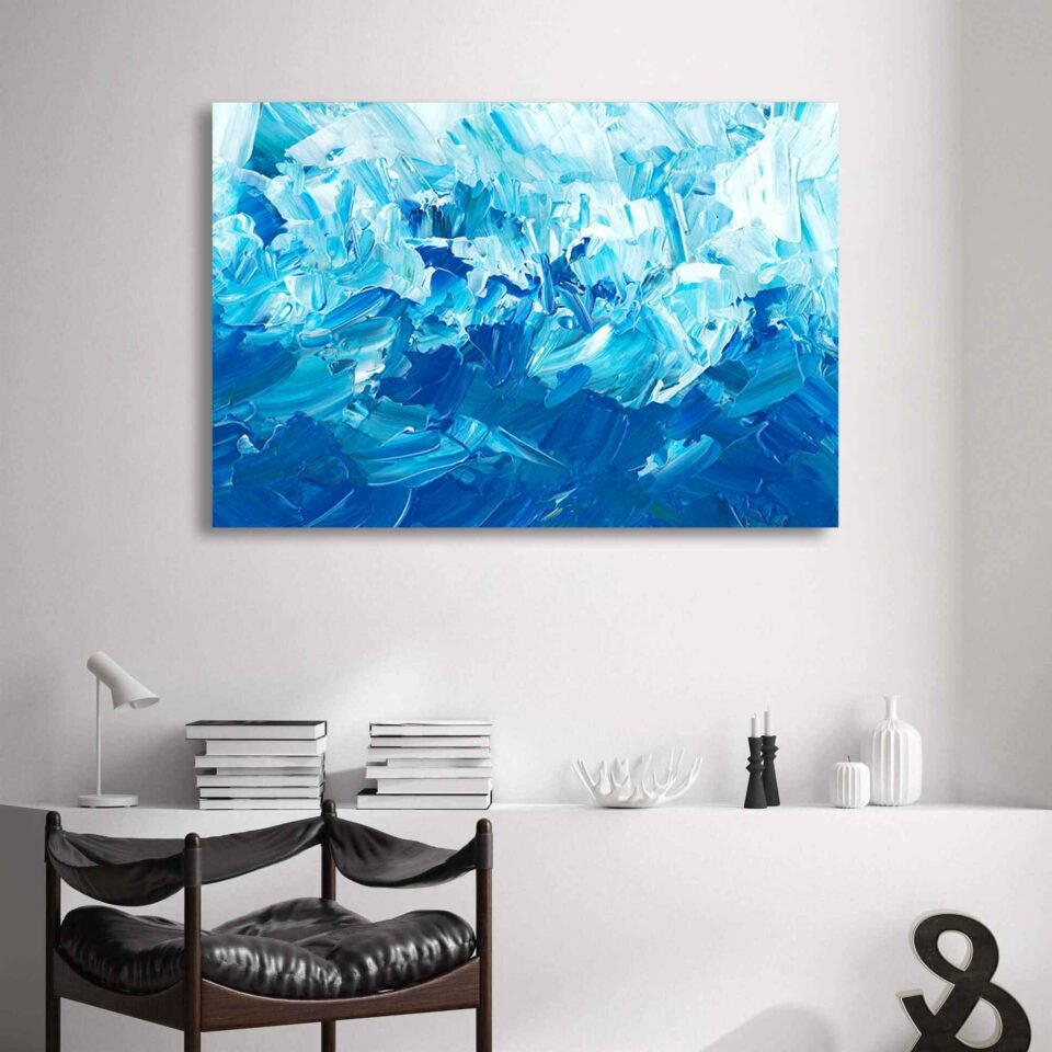 Frozen Elegance - Abstract Prints in Blue and White Strokes