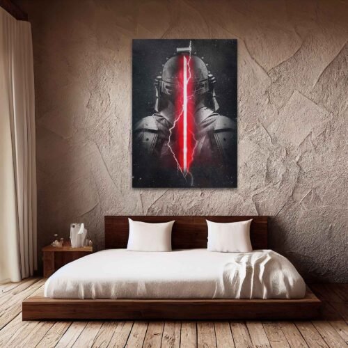 Galactic Fusion - The Red Lightsaber Master Sword - Star Wars Inspired In this stunning image, the mastery of the red lightsaber from the Star Wars universe seamlessly fuses with the grandeur of a mythical master sword. The result is a unique and awe-inspiring weapon that embodies the power of the Force and the timeless allure of legendary swords.
