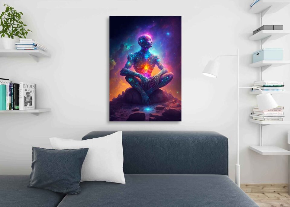 Galactic Luminescence - Celestial Beauty in Space - Wall Art Prints. This print celebrates the allure of the cosmos, where celestial bodies emit a radiant glow that mesmerizes and inspires. The artwork transcends the boundaries of our world, inviting you to explore the mysteries of the universe.
