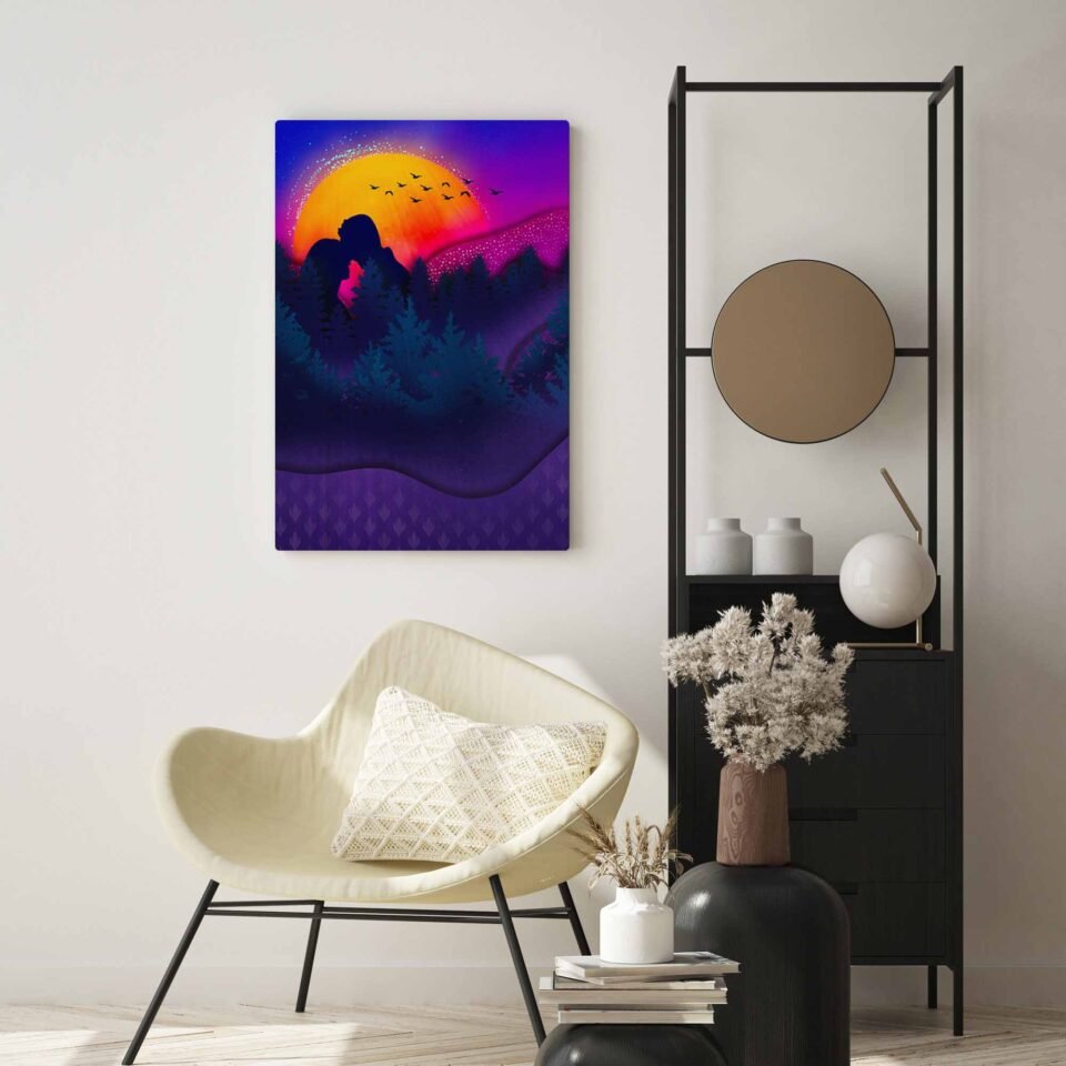 Colorful Silhouettes - A Digital Art Couple in Paper Cut Effect - Colorful Wall Art. This Artwork celebrates the beauty of love and artistic innovation, where the digital art technique of paper cut effect infuses the canvas with a sense of depth and dimension. The artwork becomes a representation of the couple's connection and the richness of their emotions.