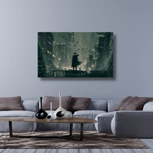 Rainy Night Noir - Detective on Rooftop - Canvas Prints