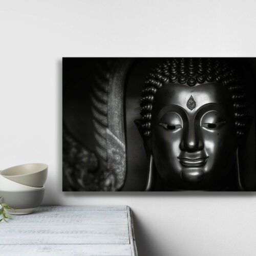 Serenity in Darkness - Black Mat Buddha Statue in Thailand - Spiritual Wall Art Hang this canvas print in your meditation space, living room, or any area where you seek to create a serene and contemplative atmosphere. It becomes a captivating focal point that encourages quiet reflection and invites you to embrace moments of stillness and mindfulness.