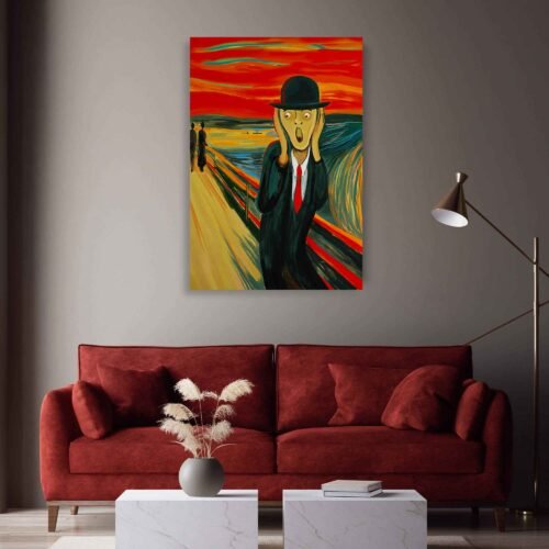 Digital Echoes Canvas Art Prints - The Screaming Man - A Contemporary Variation - Artwork Reproduction. Its contemporary variation breathes new life into a renowned artwork, offering a fresh perspective and a captivating visual experience. Allow this remarkable artwork to become a cherished addition to your decor, reminding you of the enduring power of art to provoke thought, stir emotions, and ignite conversations.