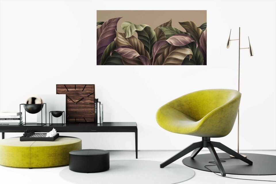Golden Tropics Canvas Prints - Vintage Green and Brown Leaves. The delicate lines and intricate details of the leaves create a visually stunning composition that evokes a sense of tranquility and natural elegance. Allow this remarkable artwork to become a cherished addition to your decor, bringing the essence of vintage tropical landscapes into your everyday life.