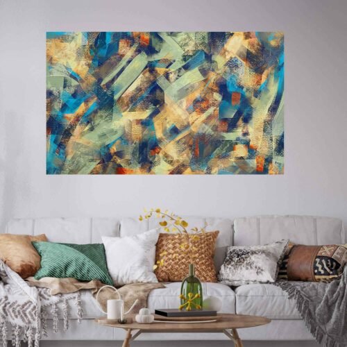 Grungy Harmony - Abstract Art - Oil Painting Reproduction with Dark Brush Strokes in Brown, Green, Yellow, and Blue. Immerse yourself in the depth and emotion of this modern artwork, and let it evoke your imagination and spark conversation. Experience the power of abstract expressionism and add a touch of contemporary artistry to your home or office.