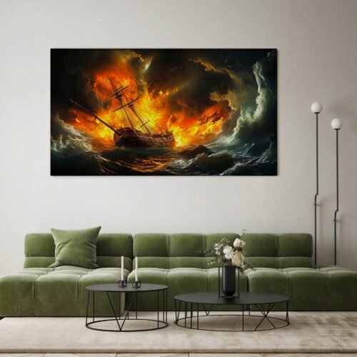 Tempestuous Voyage - Abstract Art. This captivating piece portrays the intensity of a storm at sea through abstract waves. The interplay of colors and dynamic strokes creates a powerful and emotive atmosphere. Perfect for those who appreciate intense and abstract maritime themes, this canvas print is a unique addition to your decor, bringing the drama of the high seas into your space.