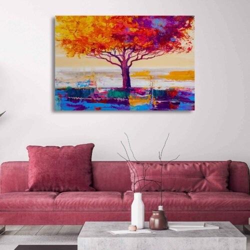 Colorful Tree - Abstract Art - Landscape Wall Art. Let the vivid colors, evocative brushstrokes, and serene ambiance of this artwork transform your surroundings, creating an atmosphere of natural beauty, artistic expression, and a profound appreciation for the wonders of the outdoor world.