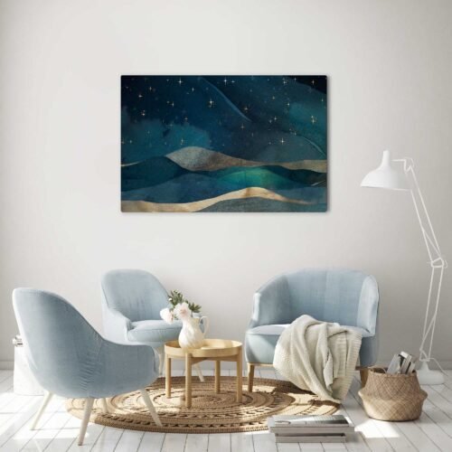 Moonlit Dreams - Whimsical Night Sky on Canvas Prints. This captivating artwork transports you to a world of wonder, where the moon bathes the sky in its gentle glow, surrounded by a constellation of twinkling stars. The whimsical night sky brings a touch of fantasy, making it a delightful addition to any room.