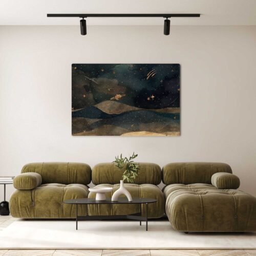 Sky Symphony - Galaxy Stars on Canvas Prints This captivating masterpiece orchestrates a symphony of celestial beauty, where the sky comes alive with enchanting wonders. The celestial symphony of stars, moon, and dreamy hues creates a harmonious nightscape that stirs the soul and sparks the imagination.