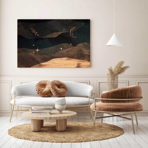 Nightfall Tales - Whimsical Nightscape on Canvas Prints This captivating artwork unveils a world where the night comes alive with magical tales, and the stars whisper secrets in the moonlit sky. The twinkling stars and the dreamy ambiance create a captivating nightscape that sparks the imagination and stirs the heart.