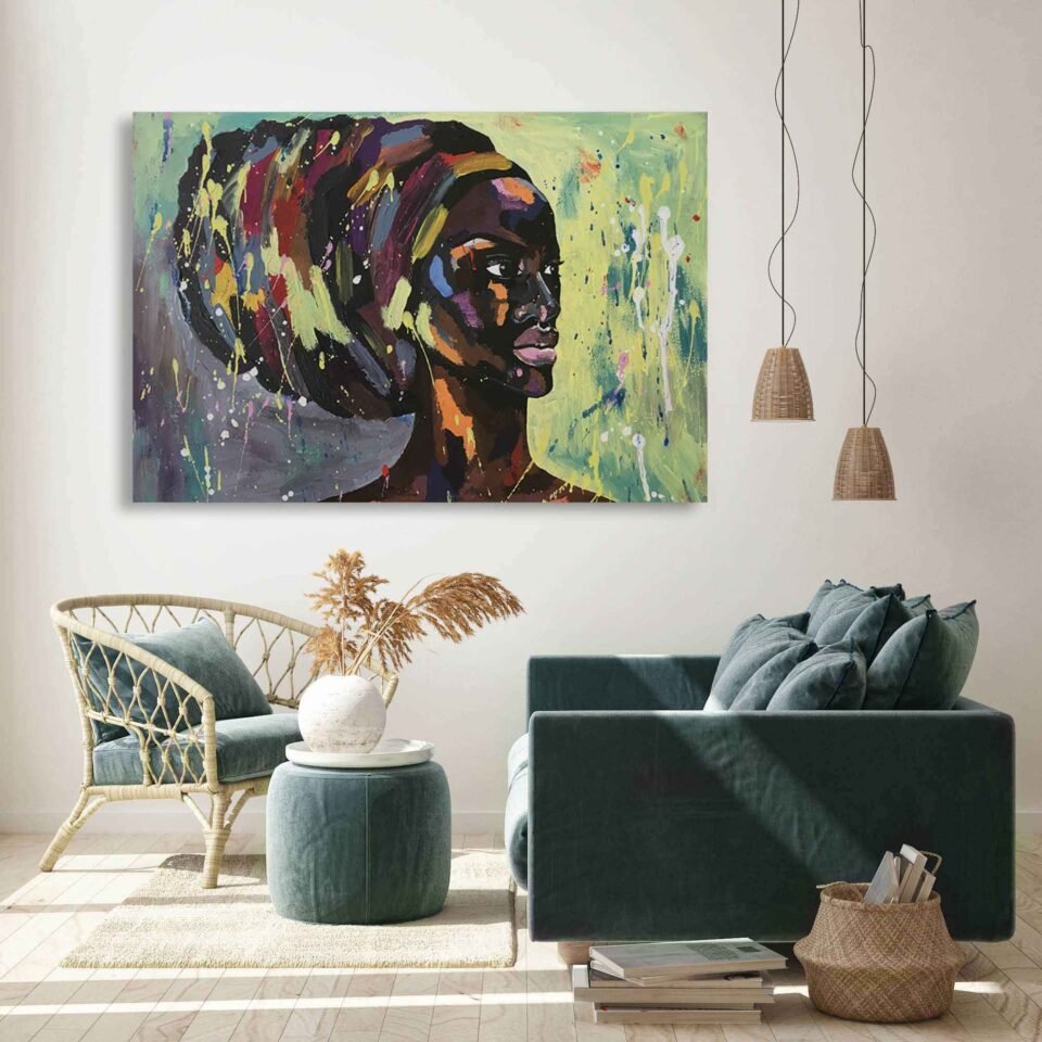 African Turbaned Empowerment - Black Lives Matter - African Art on Canvas Prints. This striking African artwork is a tribute to the struggle for justice, equality, and human rights. It highlights the significance of acknowledging and celebrating the diversity and contributions of African culture.