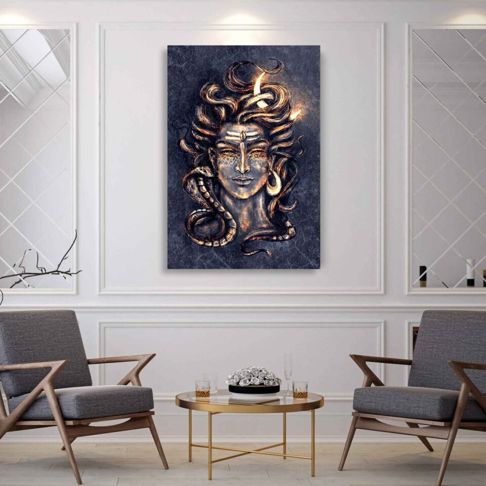 Divine Reverie - Celebration of Shiva - Wall Art Prints. Whether displayed in your meditation space, study, or any area where you seek a connection with divinity and consciousness, "Divine Reverie" will infuse your surroundings with a sense of reverence and spiritual awakening. The depiction of Shiva's head symbolizes the power of transformation and the embrace of cosmic energy.