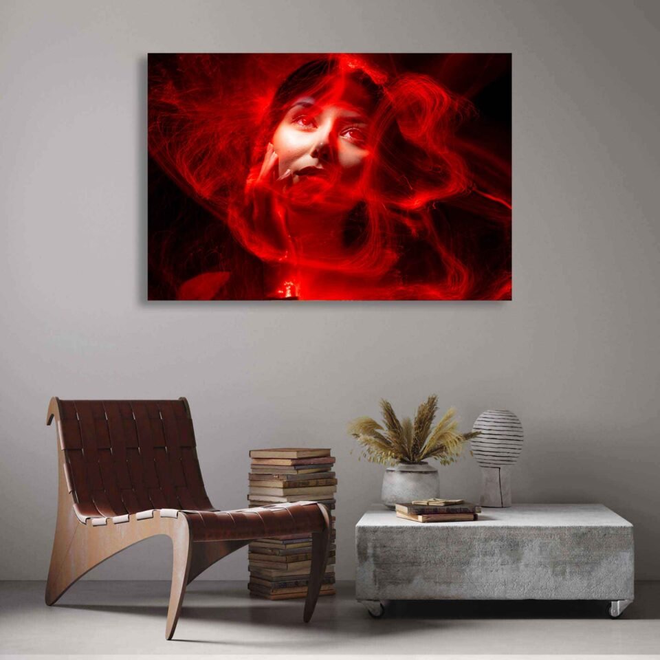 Illuminated Beauty - Abstract Portrait in Neon Light on Canvas Prints