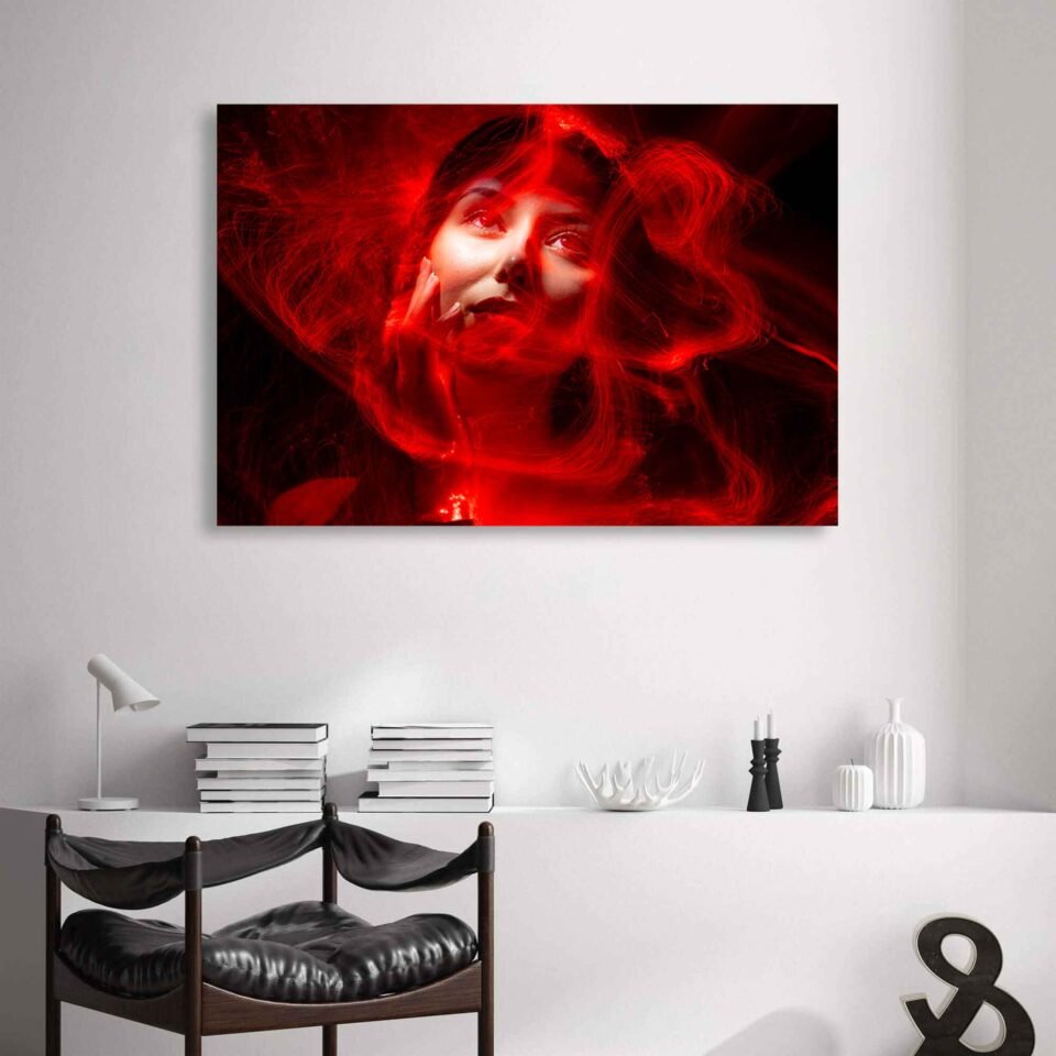 Illuminated Beauty - Abstract Portrait in Neon Light on Canvas Prints