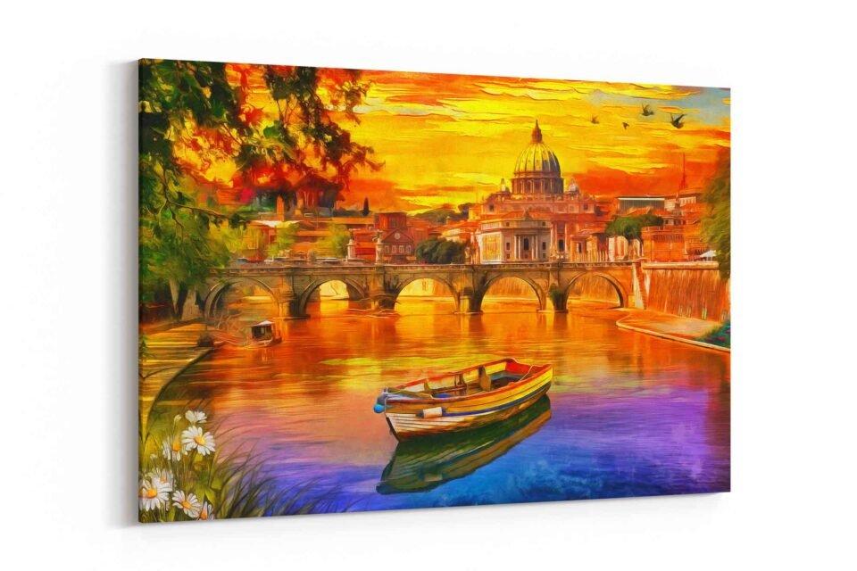 Rome's Golden Horizon - St. Peter's Cathedral and Tiber River - Wall Art Prints