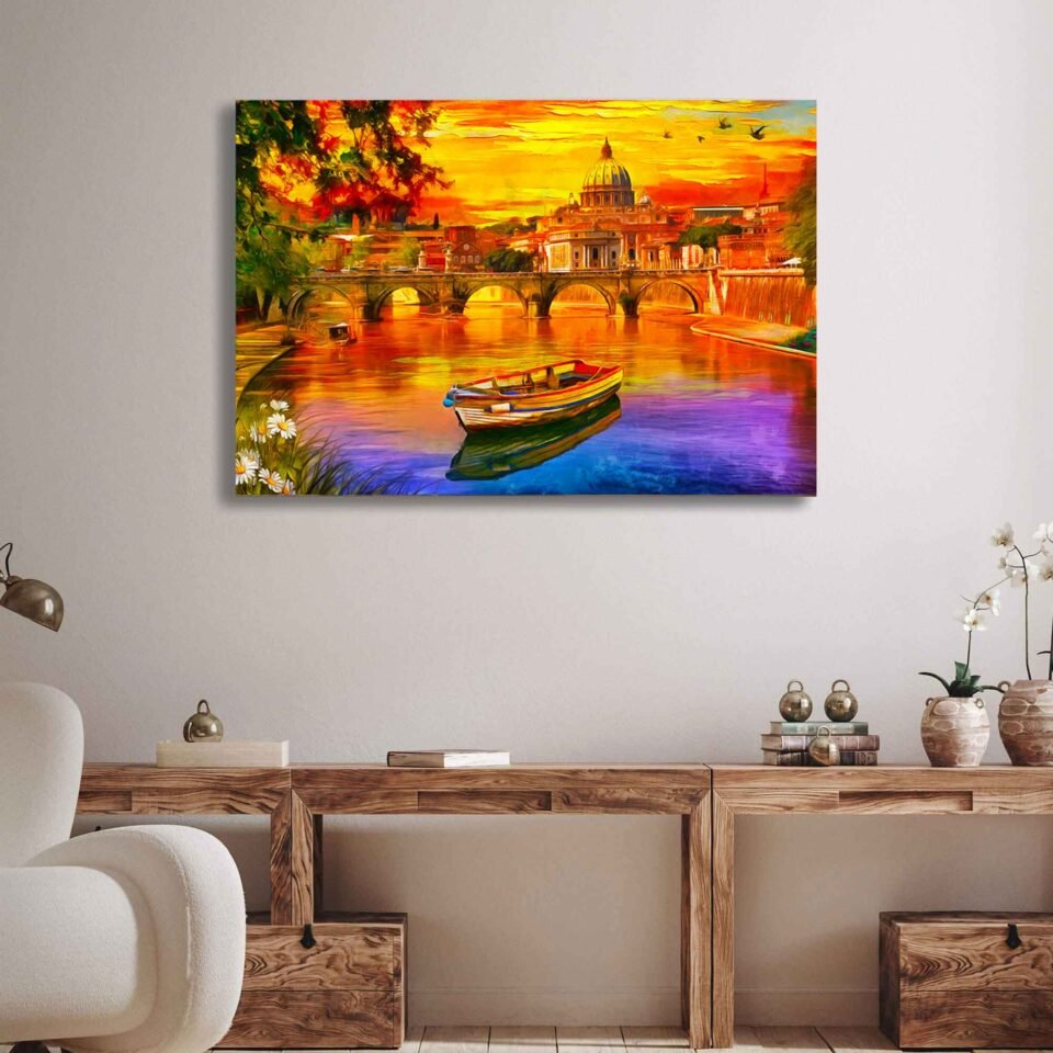 Rome's Golden Horizon - St. Peter's Cathedral and Tiber River - Wall Art Prints
