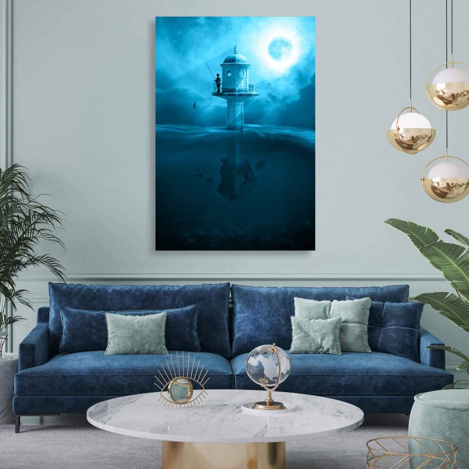 Tranquil Waters - Night Fishing by the Tower - Wall Art Prints