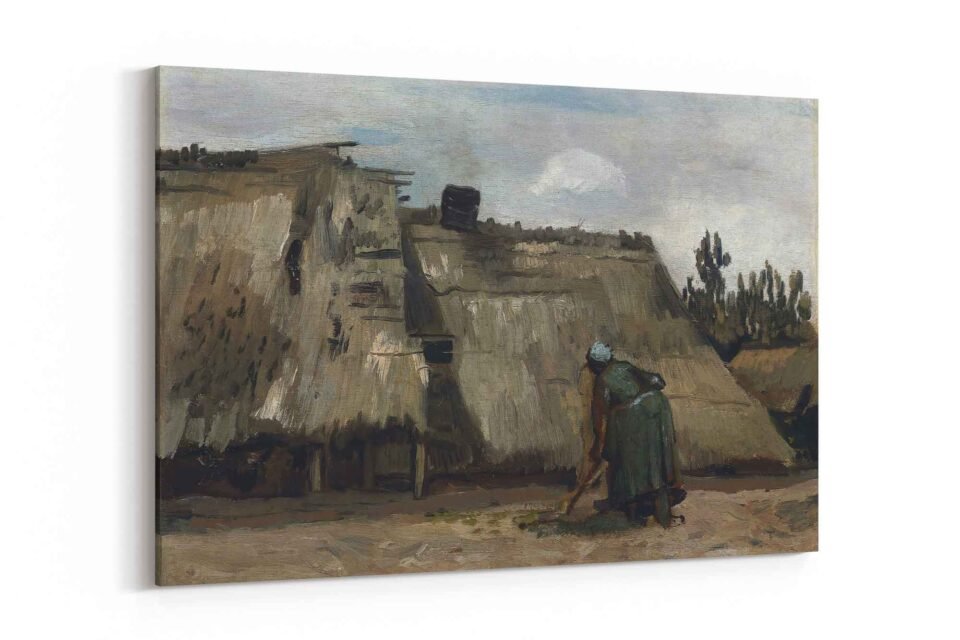 A Peasant Woman Digging in Front of Her Cottage - Famous Painting by Vincent van Gogh - Dutch Painter - Reproduction on Canvas Prints