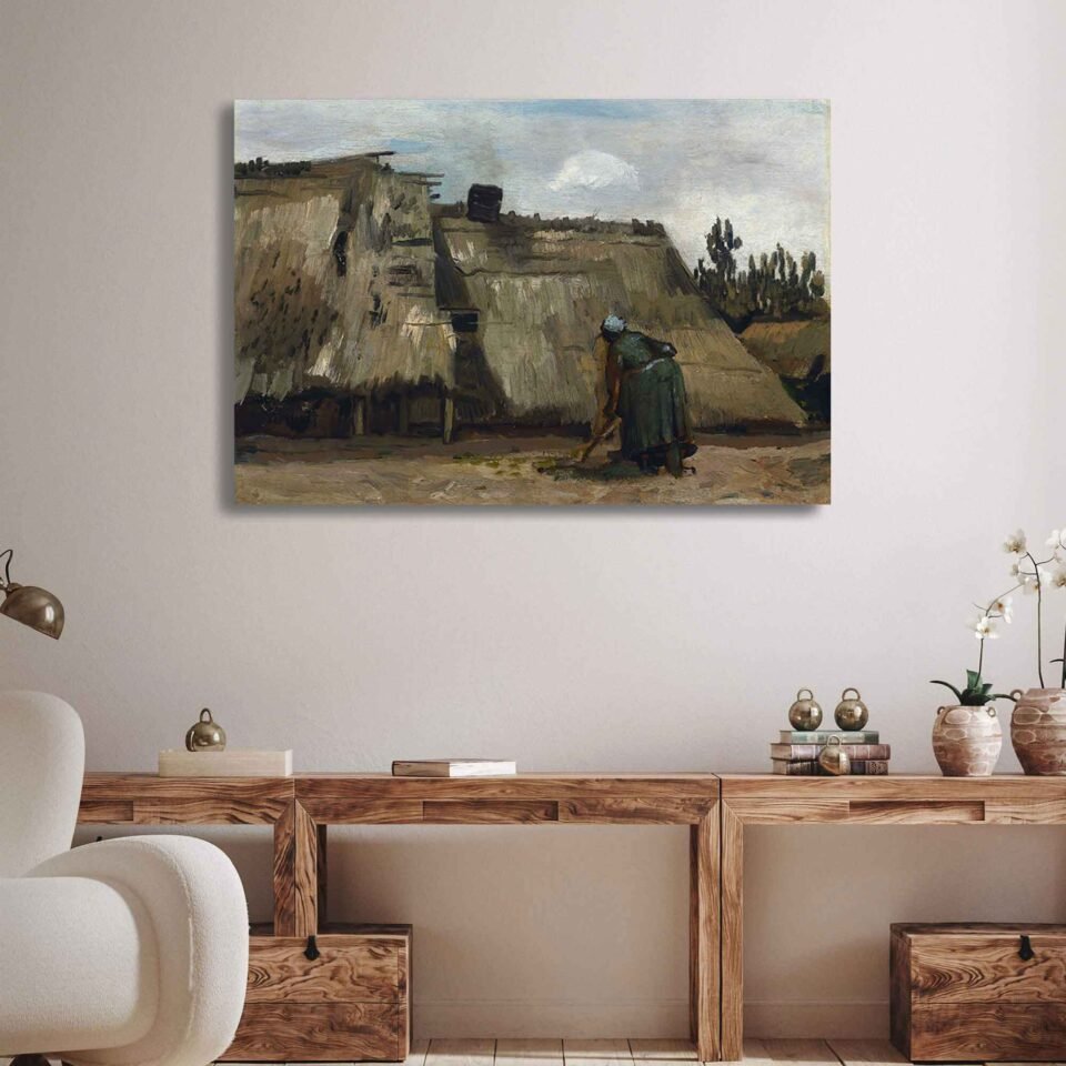 A Peasant Woman Digging in Front of Her Cottage - Famous Painting by Vincent van Gogh - Dutch Painter - Reproduction on Canvas Prints