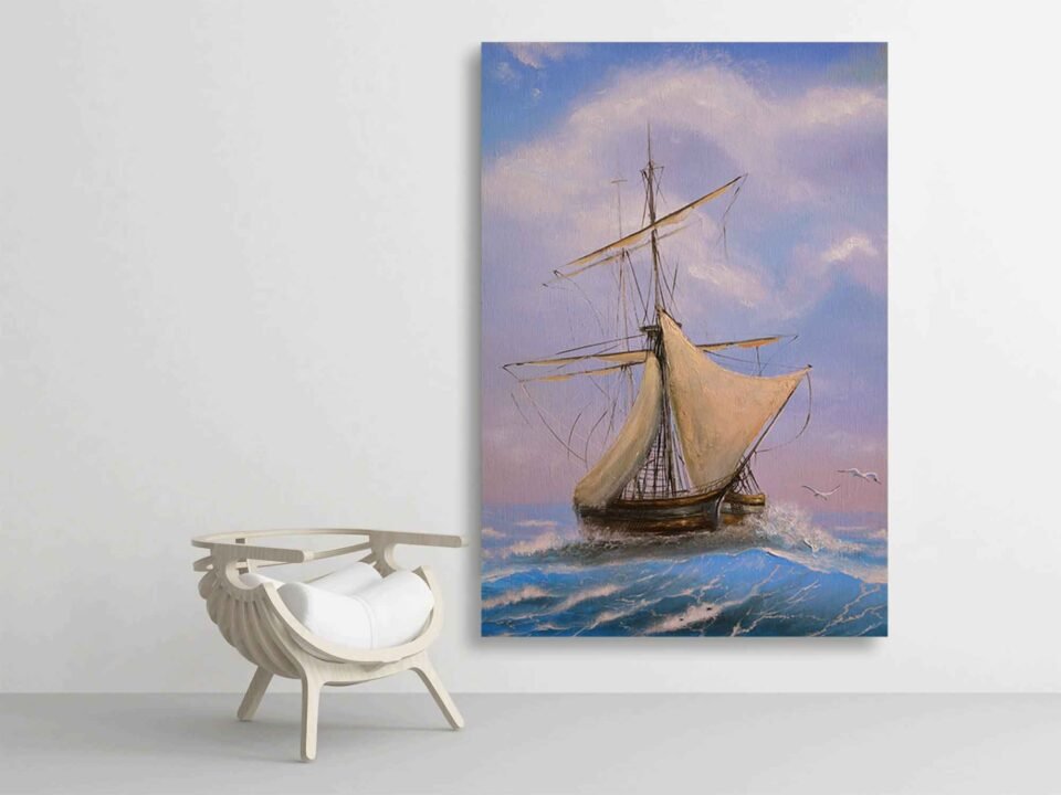 Oceanic Dreams - Canvas Art - Sailing Through the Sea and Sky This exquisite artwork invites you to the edge of the world, where the sea meets the sky in a mesmerizing union of nature's elements. With each glance, you'll find yourself lost in the infinite expanse of the ocean, as if you were aboard a majestic ship, gently navigating the azure waters.
