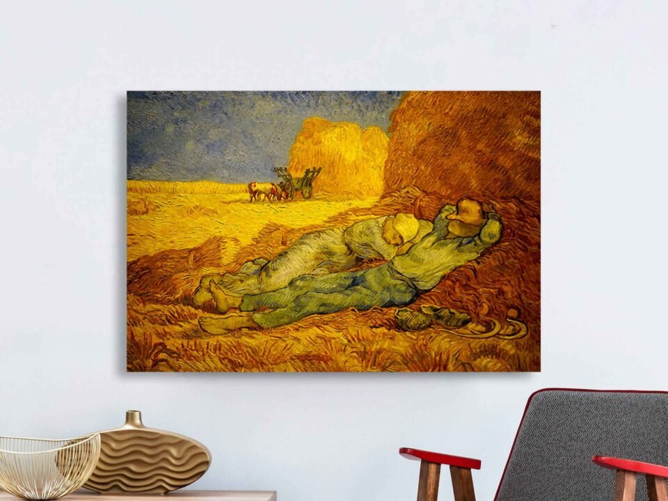 The Siesta - Vincent van Gogh. This faithful reproduction captures every brushstroke, every hue, and every nuance of the original artwork. Whether it graces your living room or bedroom, it's an exquisite addition that brings the spirit of Van Gogh into your living space.