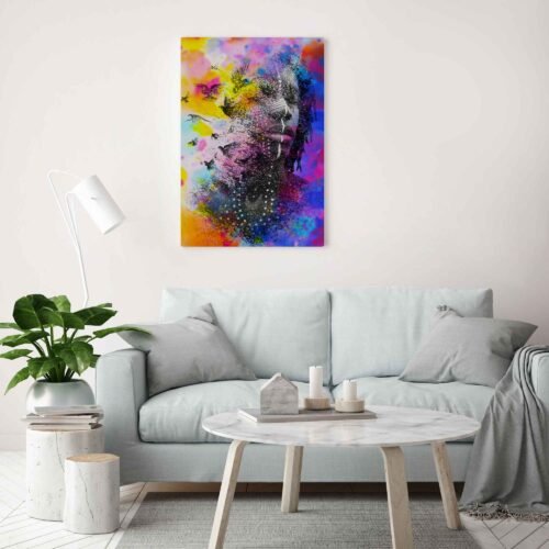Harmony in Diversity - African Art. Immerse yourself in the vibrant narrative of 'Harmony in Diversity.' This abstract canvas print beautifully blends elements of Africa, American artistry, and the colorful presence of birds. The closed composition creates a conceptual masterpiece, symbolizing unity in diversity. Elevate your space with this unique and creative piece, a testament to the richness of artistic expression.