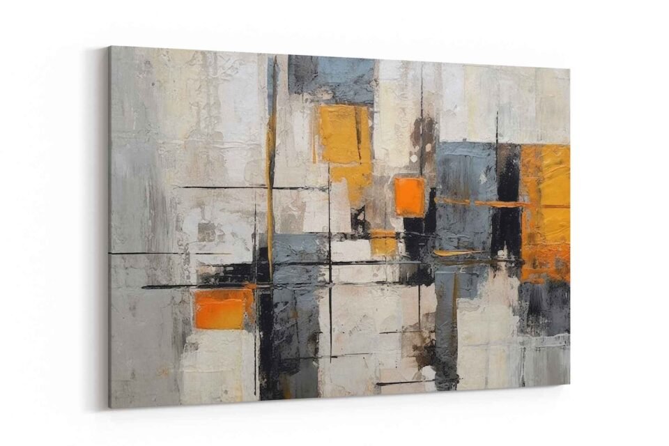 Orange and Grey Abstract Wall Art - Image 3