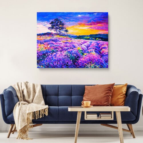 Vibrant Lavender Field Landscape Wall Art Print – Colourful Sunset Scenery Canvas Art Print Framed Add a splash of colour to your space with this **Vibrant Lavender Field Landscape Wall Art Print**. Featuring a stunning sunset over rolling lavender fields, this breathtaking canvas painting brings warmth, tranquility, and artistic beauty to any room.