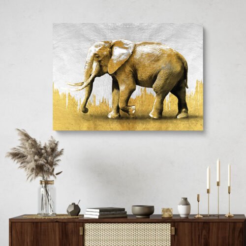 Golden Elephant Elegance Canvas Wall Art | Majestic Wildlife Decor | Modern Safari-Inspired Home Artwork Elevate your space with this **Golden Elephant Elegance Canvas Wall Art**. Featuring a majestic elephant in a modern safari-inspired design, this wildlife decor adds sophistication and charm to any home or office. A perfect statement piece for nature lovers!