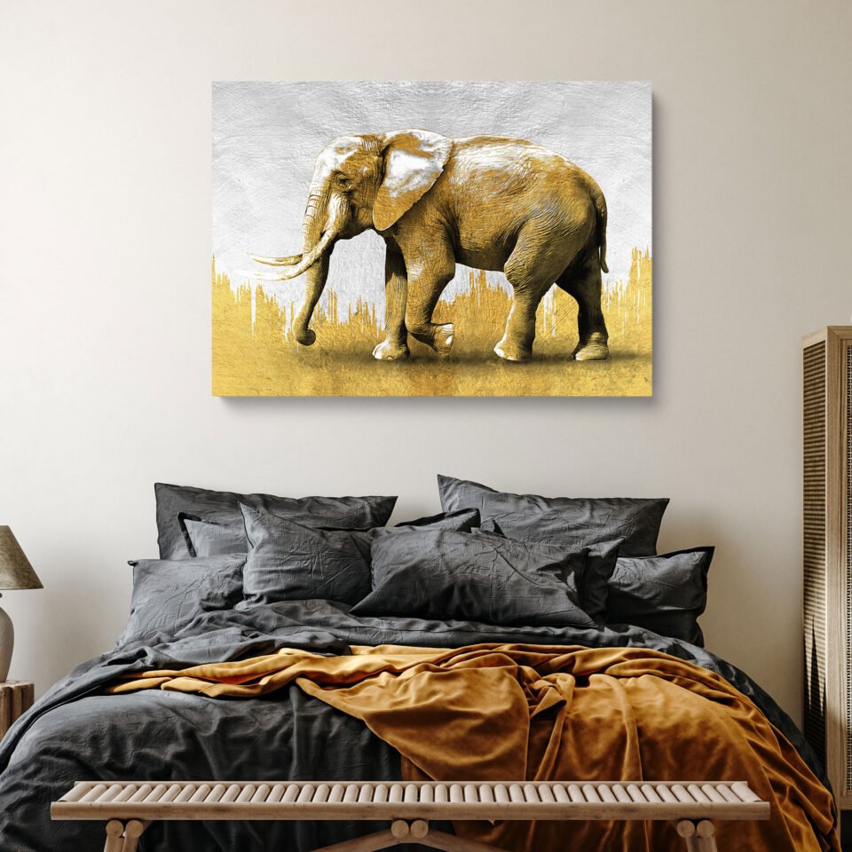 Golden Elephant Canvas Wall Art - Image 3